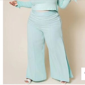 Premme Mint Gigi Wide-leg Pants Side Slits High-waisted Plus Size 1 US 14